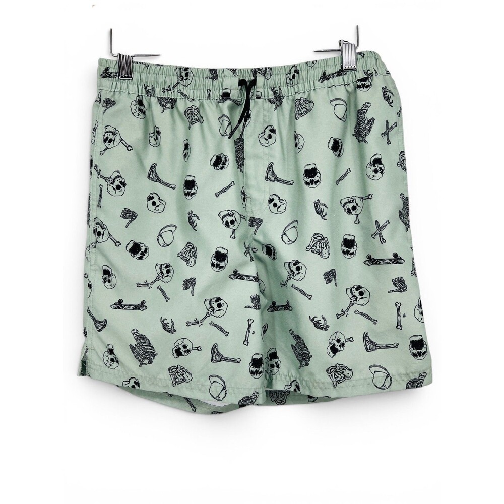 VANS Boys Green Skull Print Board Shorts Elastic Waist Boys Size XL